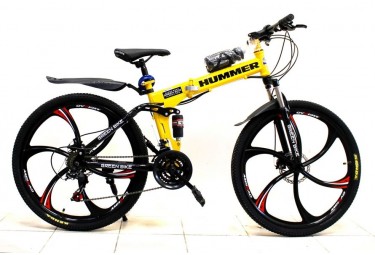 Bicycle Hummer Yellow on alloy wheels with 3 spoke wheels